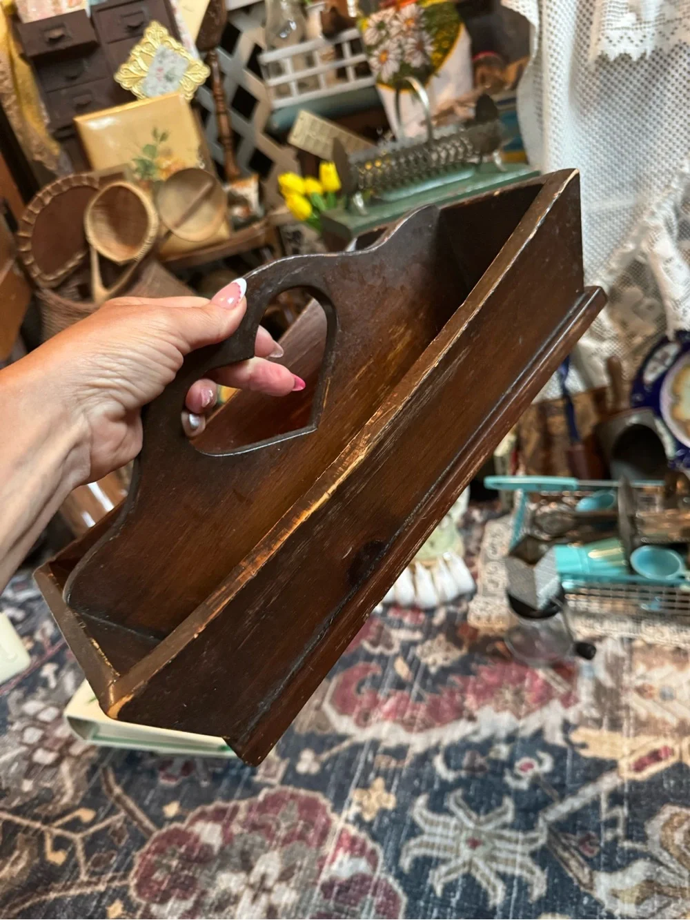 Vintage Wooden Caddy in Dark Brown